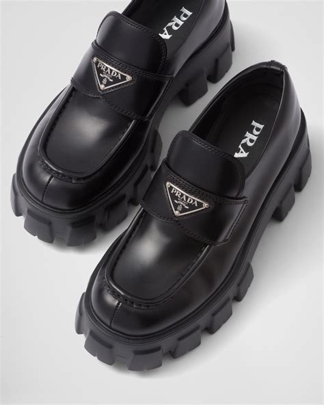 prada linea rossa black loafer|Black Brushed Leather Loafers .